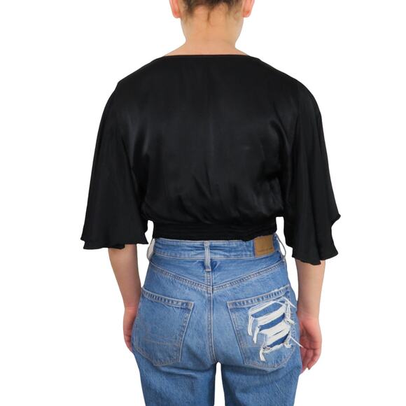 Express Black Tie Front Crop Top Satin Butterfly Top Cute Medium - Picture 2 of 10